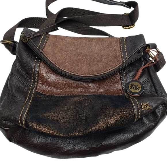The Sak Deena Leather Crossbody Hobo Bag Foldover Multi Texture Shimmer - Picture 16 of 16